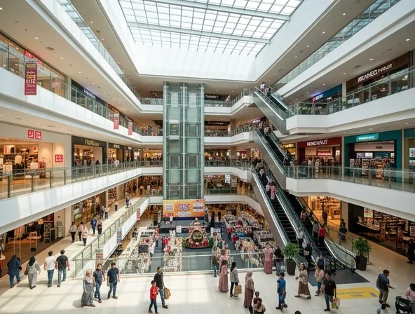 Medan Ipoh mall dengan escalator dan butik modern