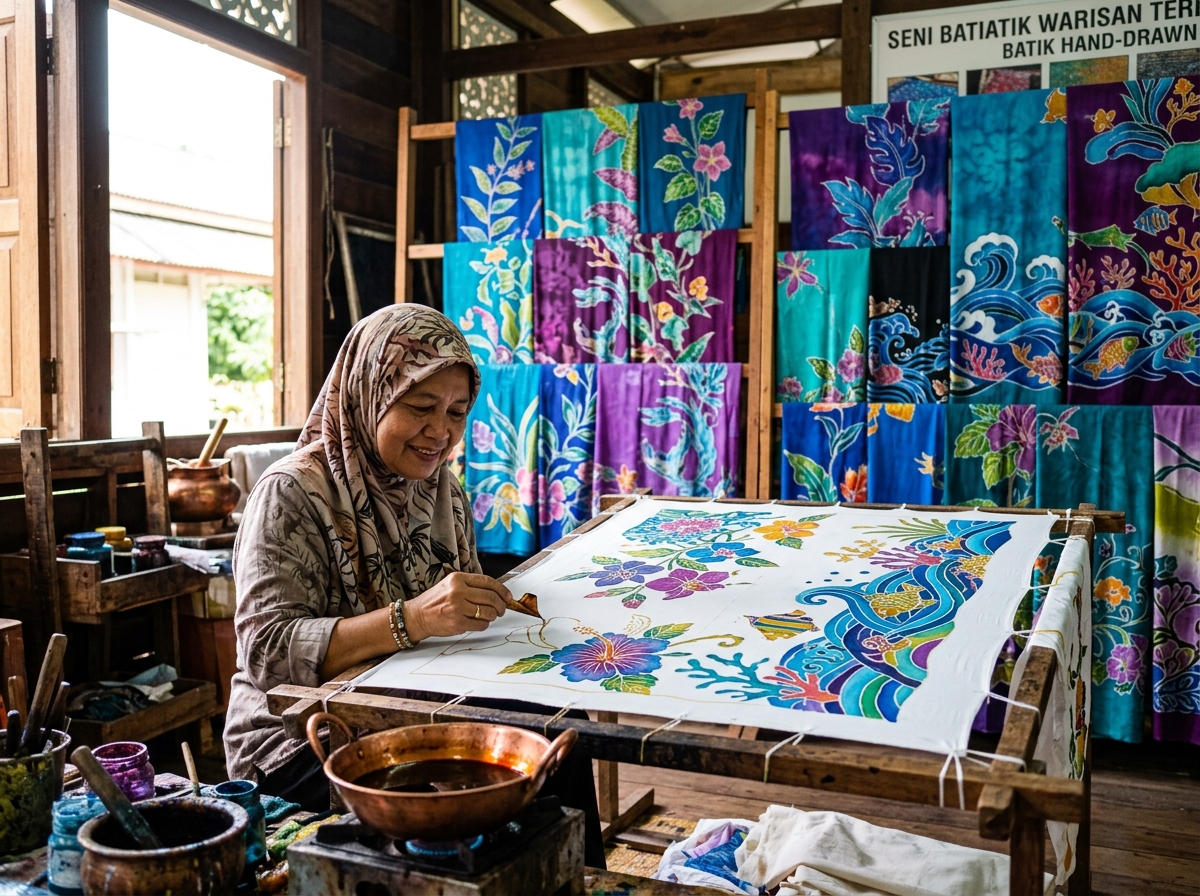 Batik tangan Terengganu dengan motif tradisional