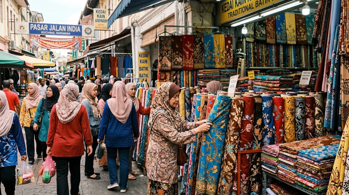 Jalan India Kuching kawasan beli-belah kain dan barangan