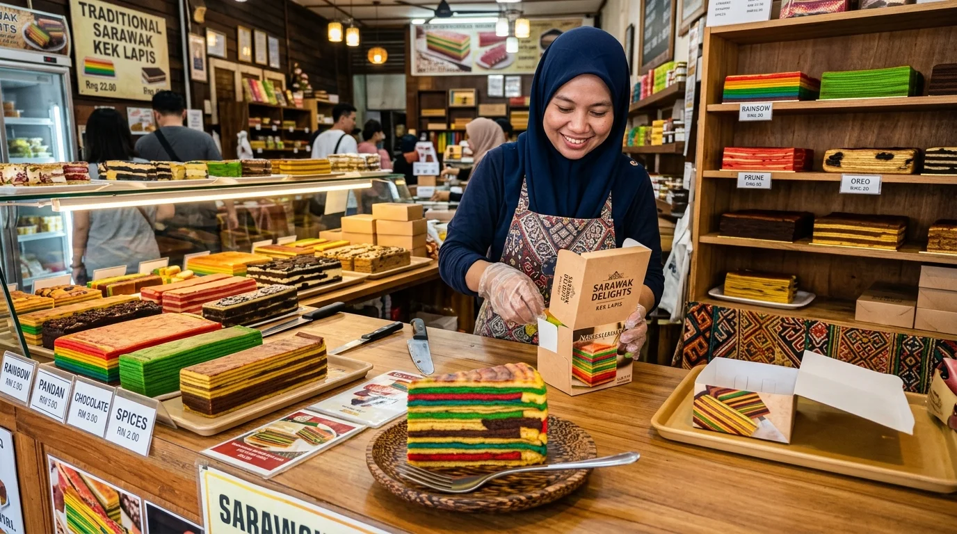 Kek lapis Sarawak pelbagai lapisan warna-warni