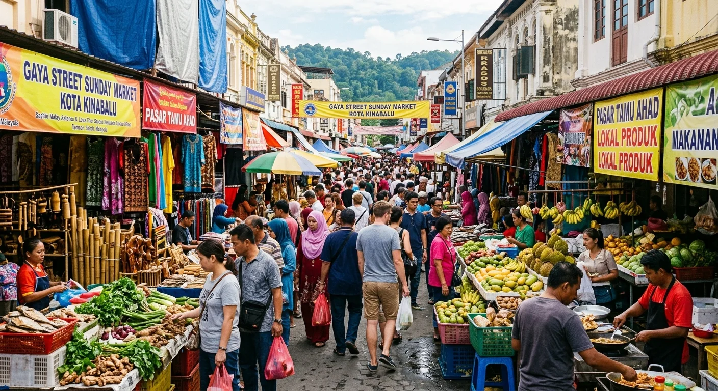 Gaya Street Sunday Market KK — pasar pagi cenderamata makanan