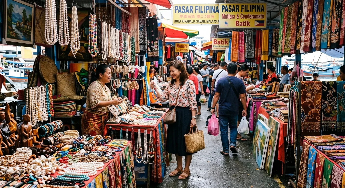 Pasar Filipina KK — cenderamata mutiara kraftangan