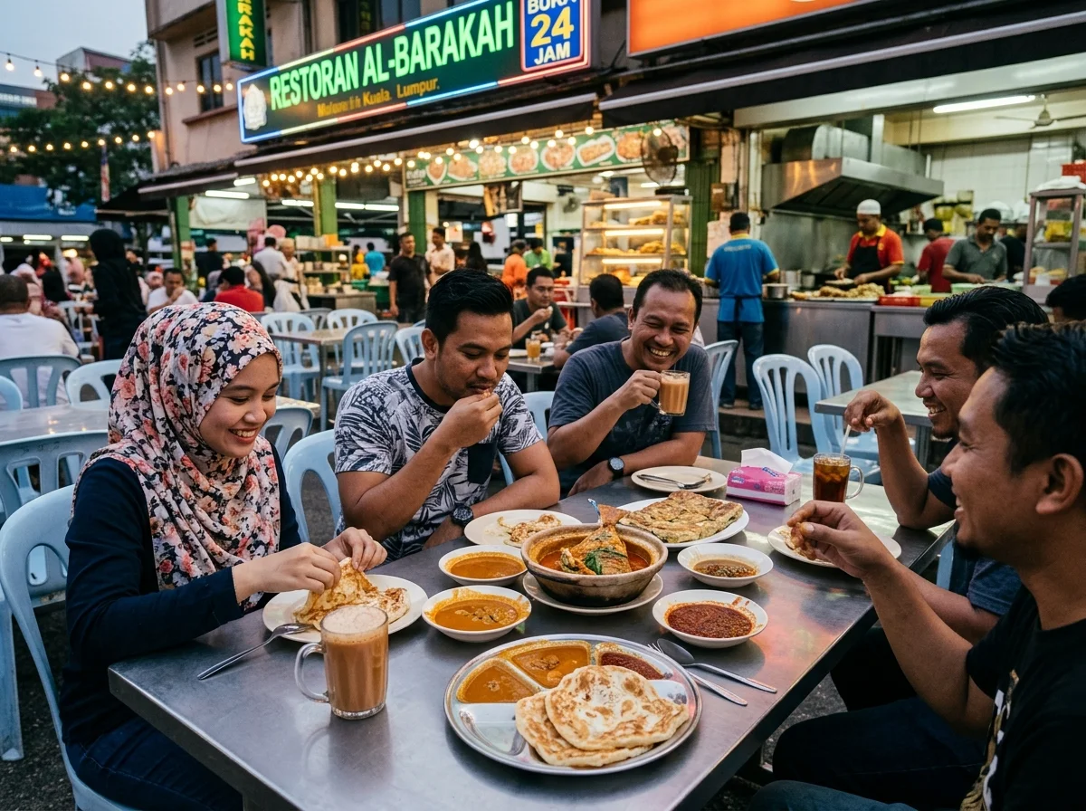 Hidangan mamak roti canai dan teh tarik di Seremban