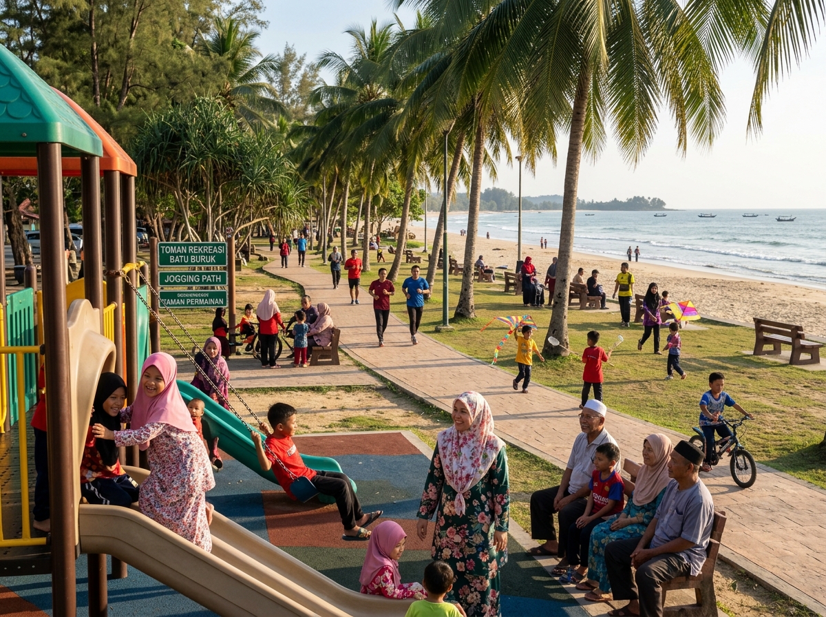 Taman rekreasi dengan permainan air dan taman bermain