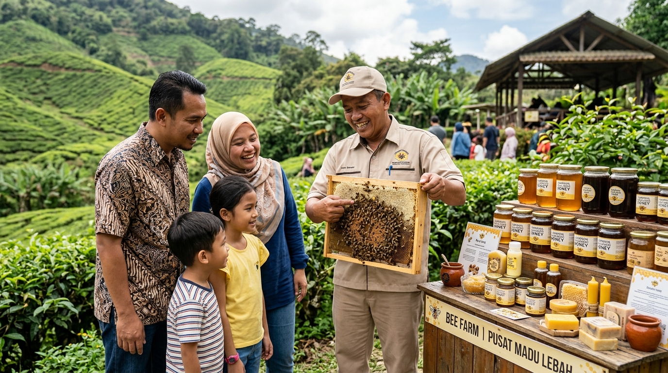 Ladang lebah dengan kolmena kaca untuk melihat lebah bekerja