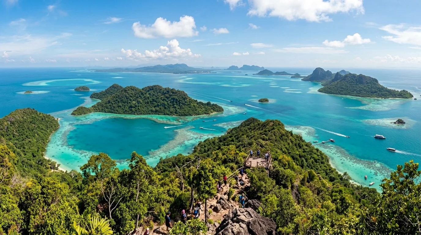 Pemandangan panorama arkipelag Semporna dari puncak Bohey Dulang