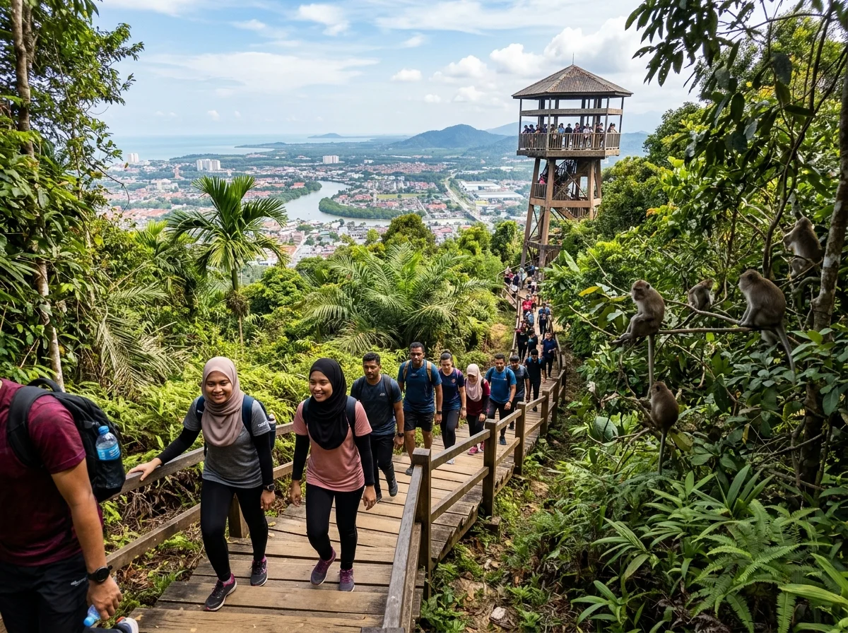 Denai dan menara pemandangan di Hutan Lipur Soga Perdana Batu Pahat