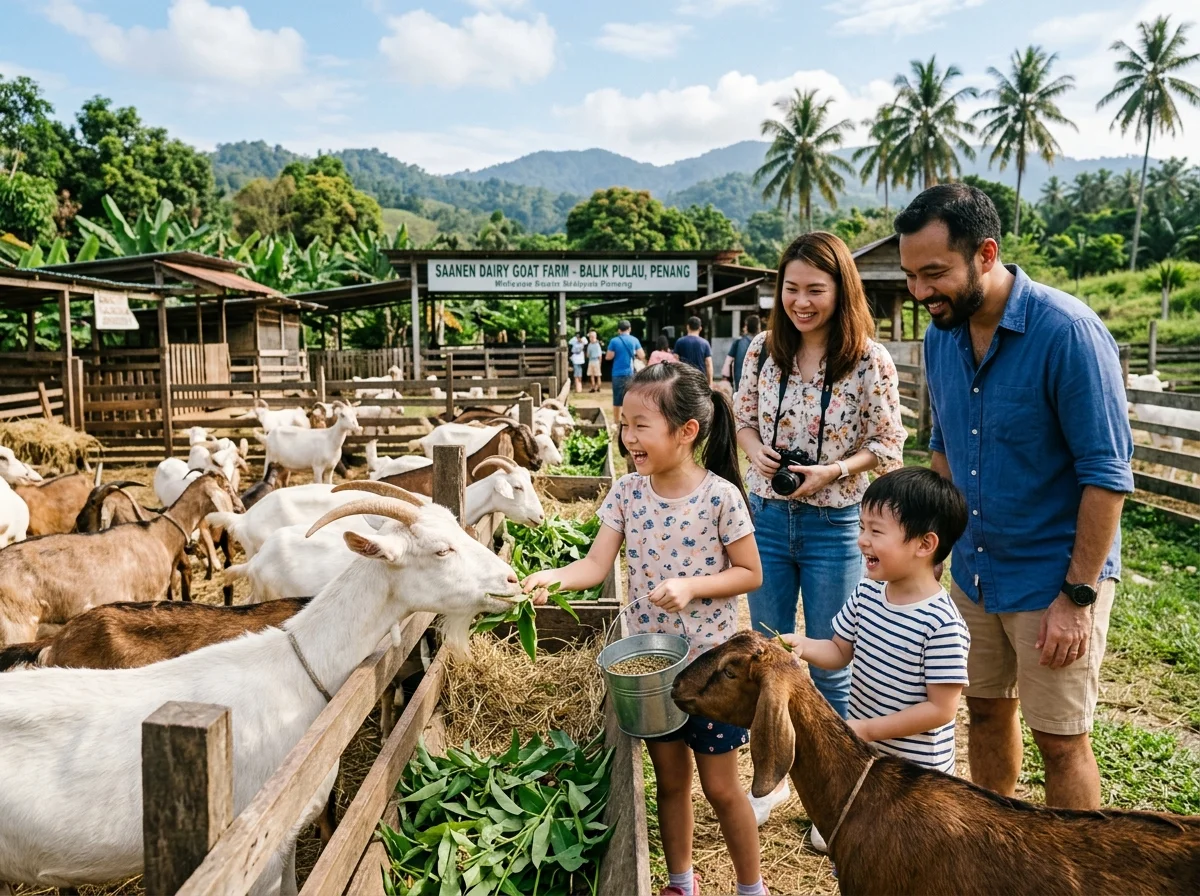 Memberi makan kambing di Saanen Goat Farm