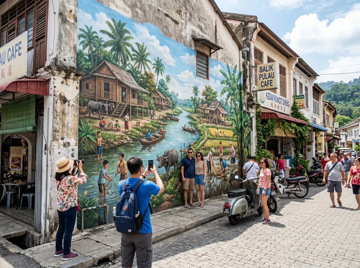Mural seni jalanan bertema desa Balik Pulau