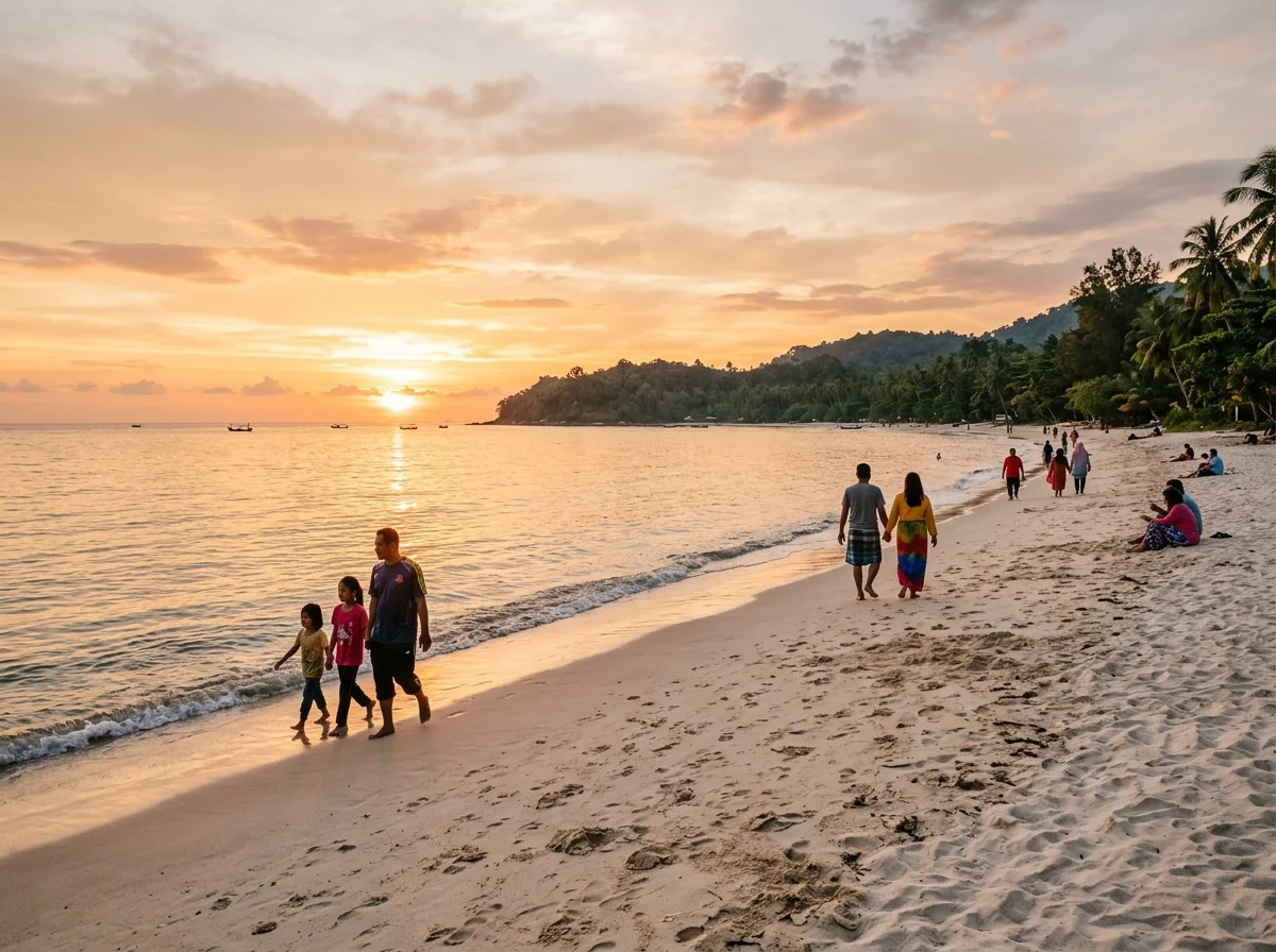 Pantai Pasir Panjang terpencil ketika matahari terbenam