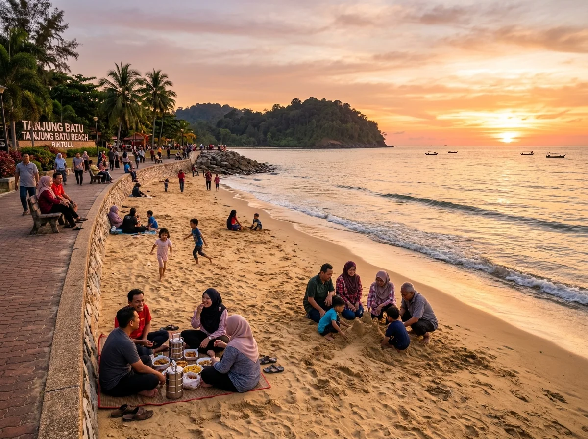 Pantai Tanjung Batu Bintulu yang percuma dengan esplanade