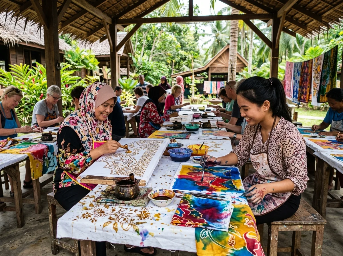Bengkel melukis batik di Kampung Cherating
