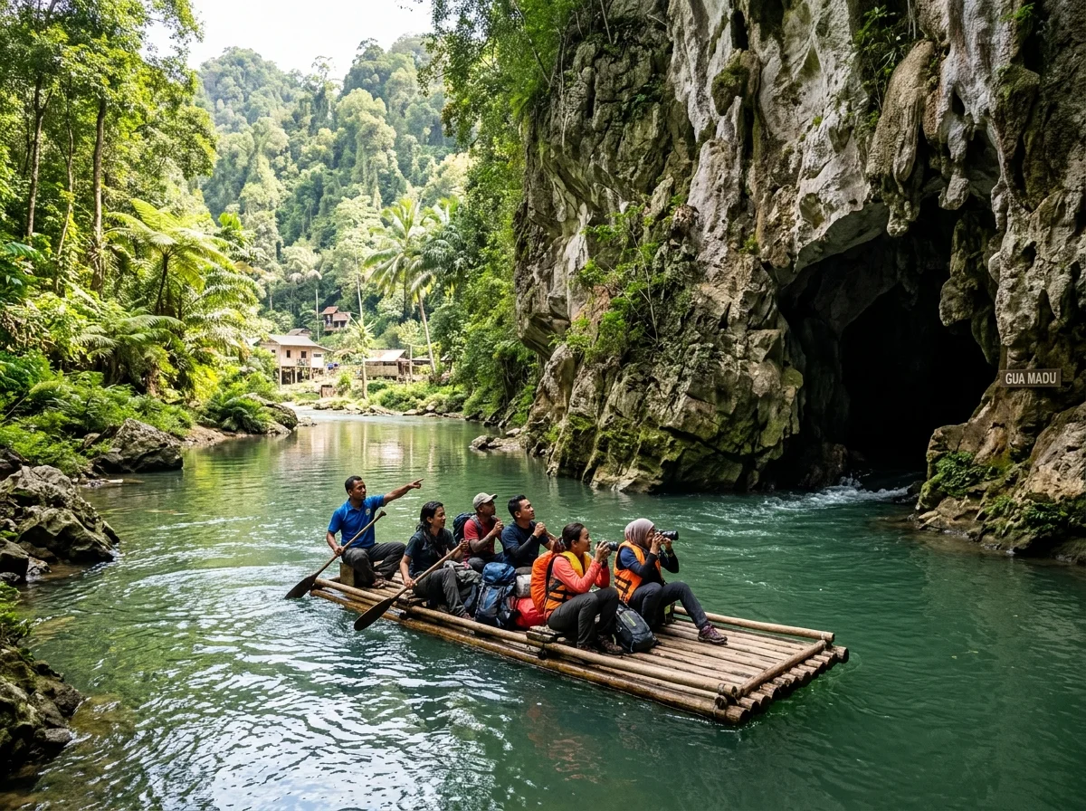Gua Madu dengan sungai dan hutan berhampiran Gua Musang