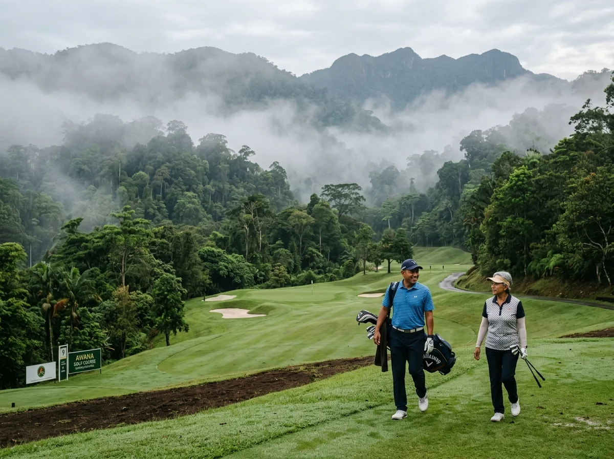 Padang golf Awana di mid-hill Genting dikelilingi hutan