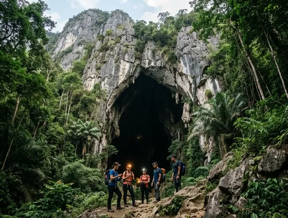 Gua bawah tanah dengan kapur terang dan suasana gelap