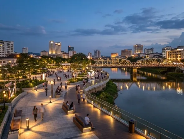 Waterfront entertainment complex dengan restoran dan pusat hiburan