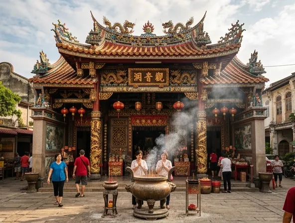 Kuil Buddha di dalam gua dengan cahaya matahari menembus dari atas