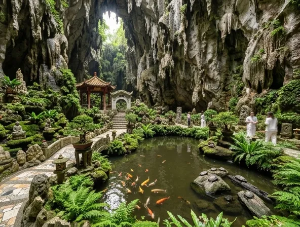 Stalaktit besar dan stalagmit di dalam gua