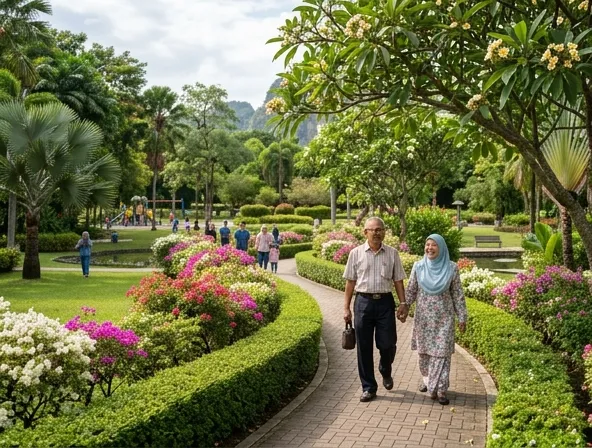 Taman dengan danau tiruan dan kemudahan olahraga