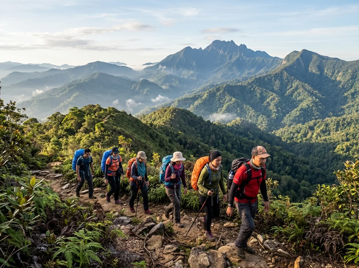 Pemandangan denai menuju Gunung Tahan puncak tertinggi Semenanjung