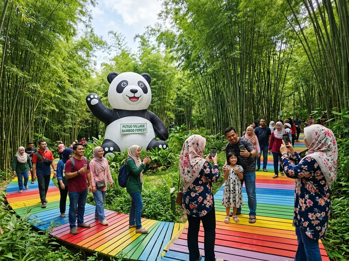 Hutan buluh dan rainbow road di Putuo Village Kulai