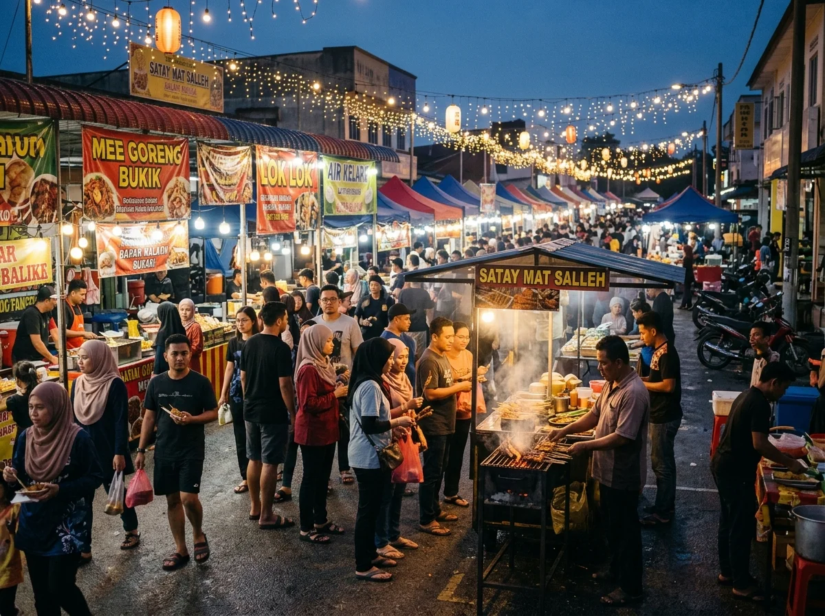 Produk tempatan dan makanan di pasar malam Saleng