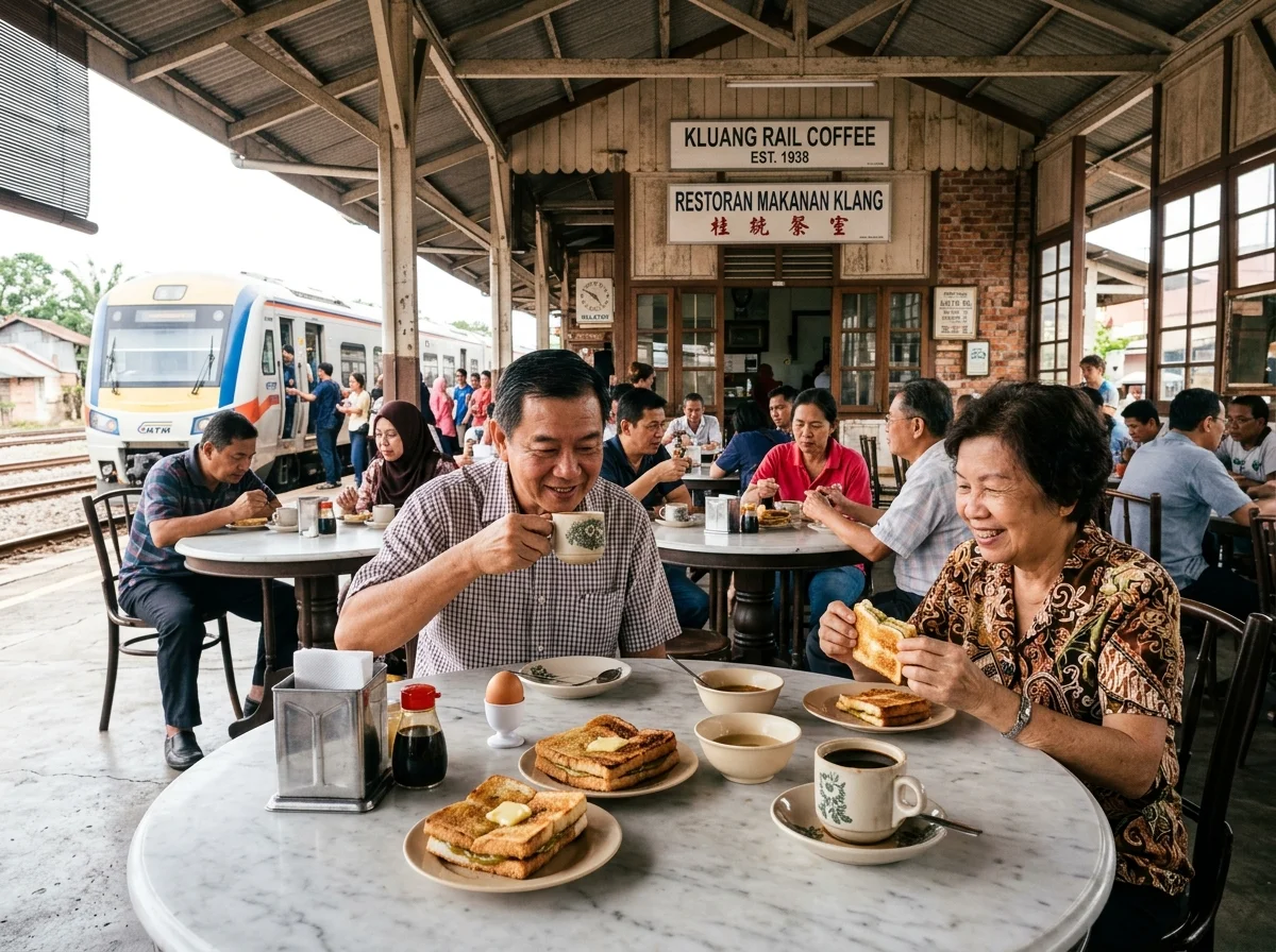 Roti bakar kaya dan kopi pekat Kluang Rail Coffee