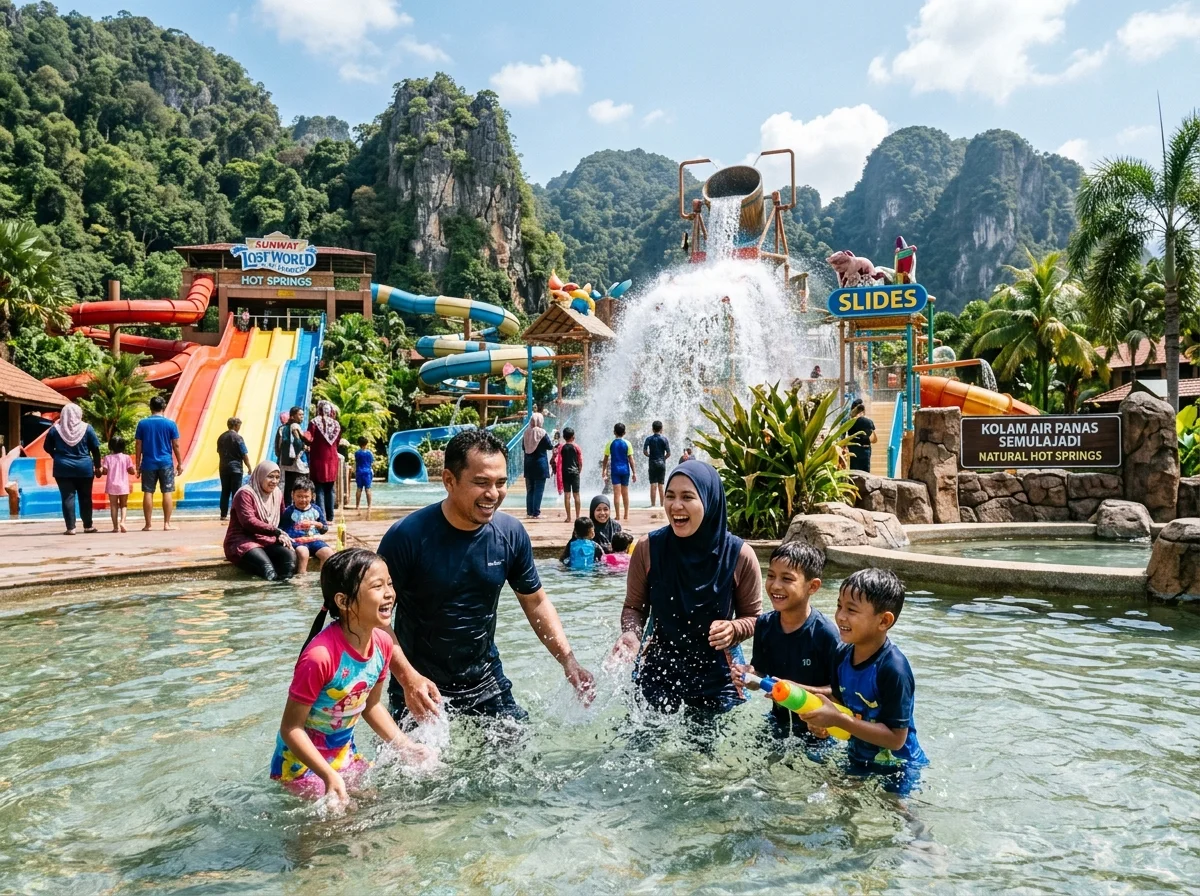 Keluarga bermain air di Lost World of Tambun