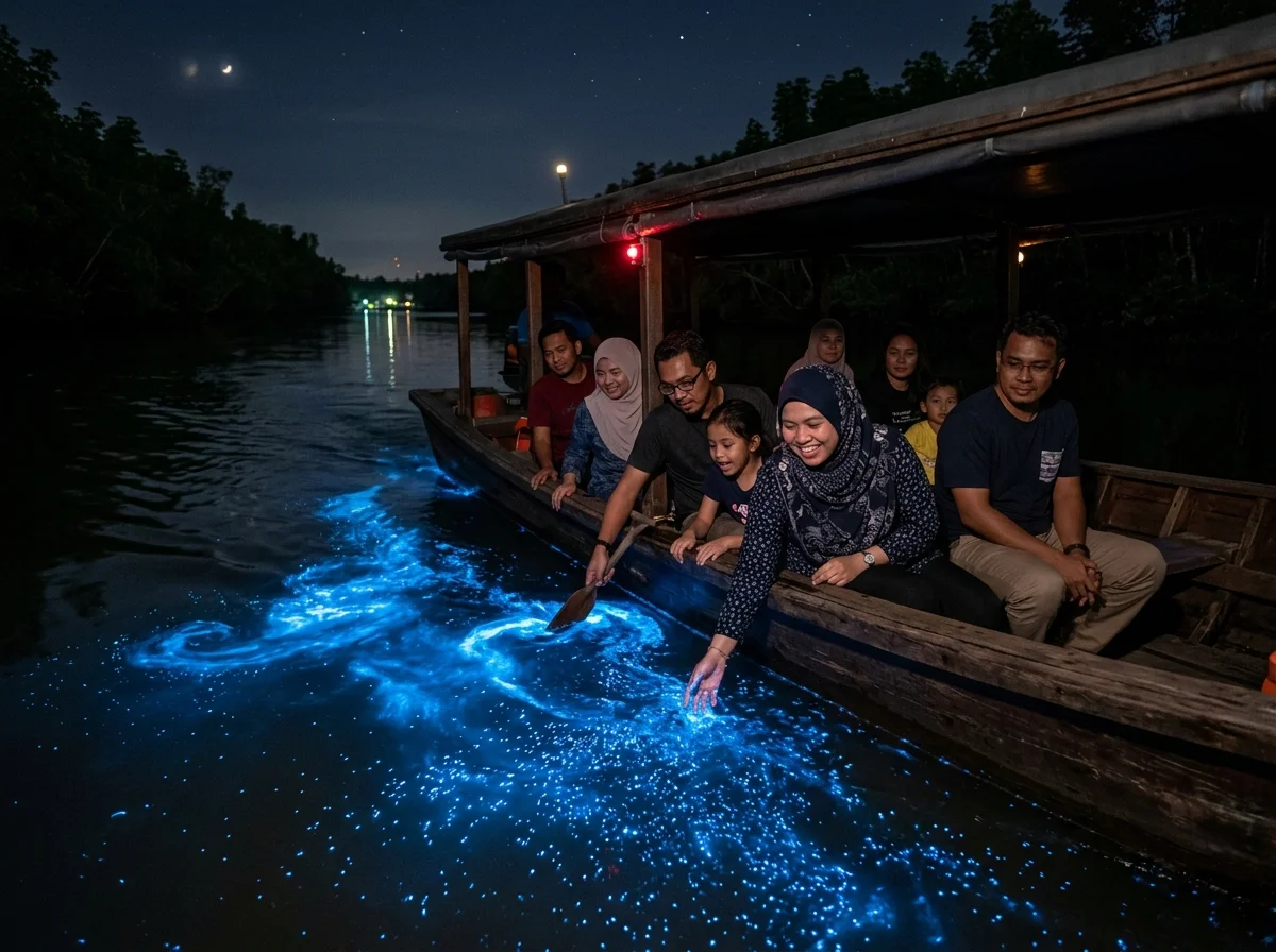 Plankton biru bercahaya pada waktu malam