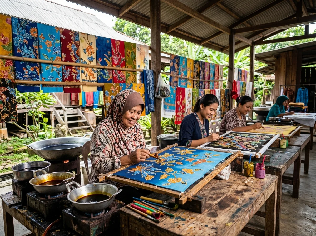 Natural Batik Village Kuantan dengan kraf batik berwarna-warni