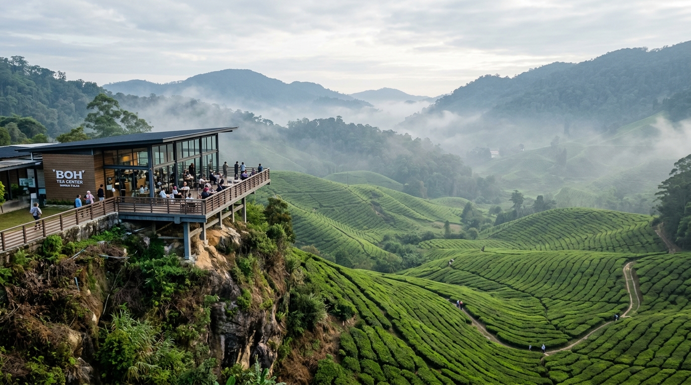 Ladang Teh Boh Sungai Palas dengan pemandangan lembah