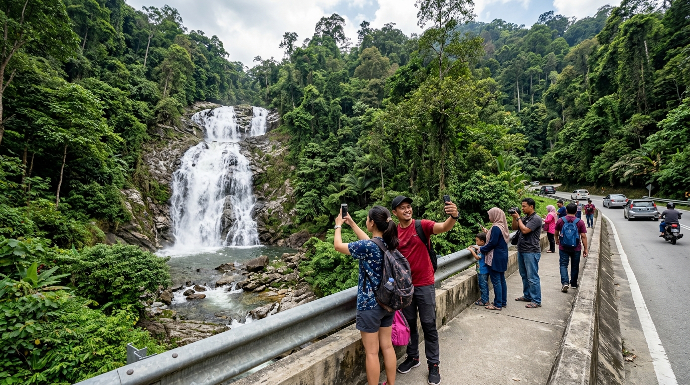 Air terjun Lata Iskandar dengan jambatan gazebo