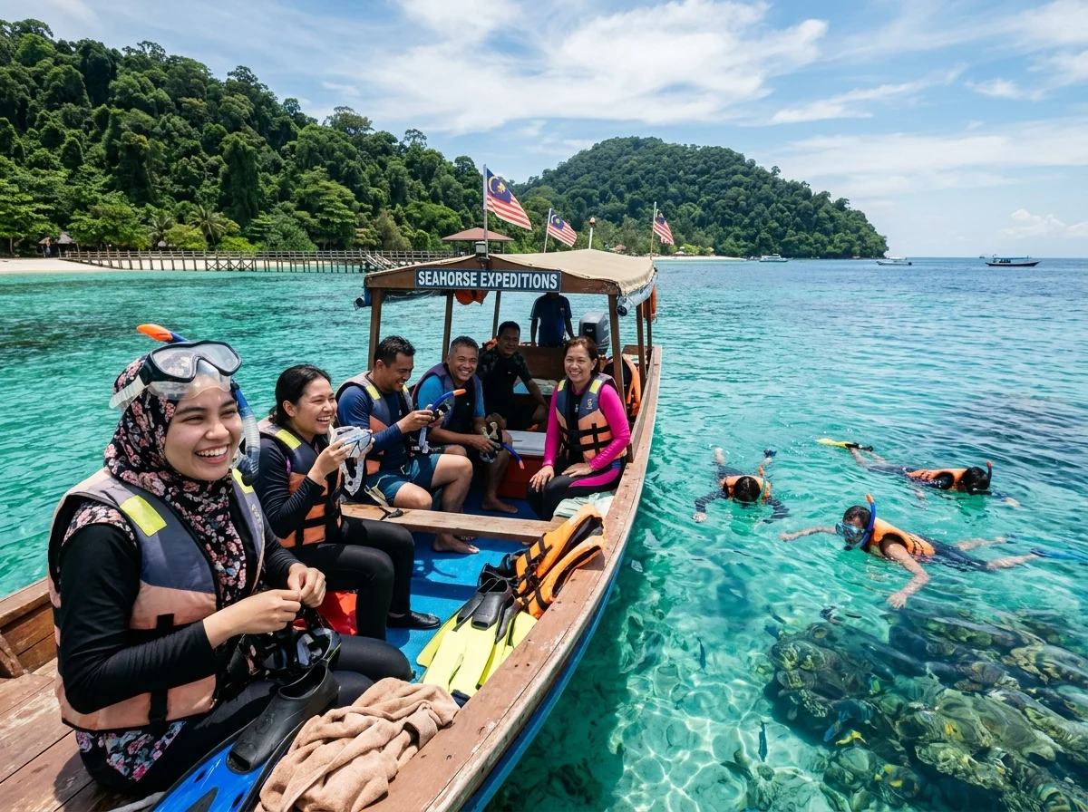 Lawatan bot ke pulau Taman Laut Labuan