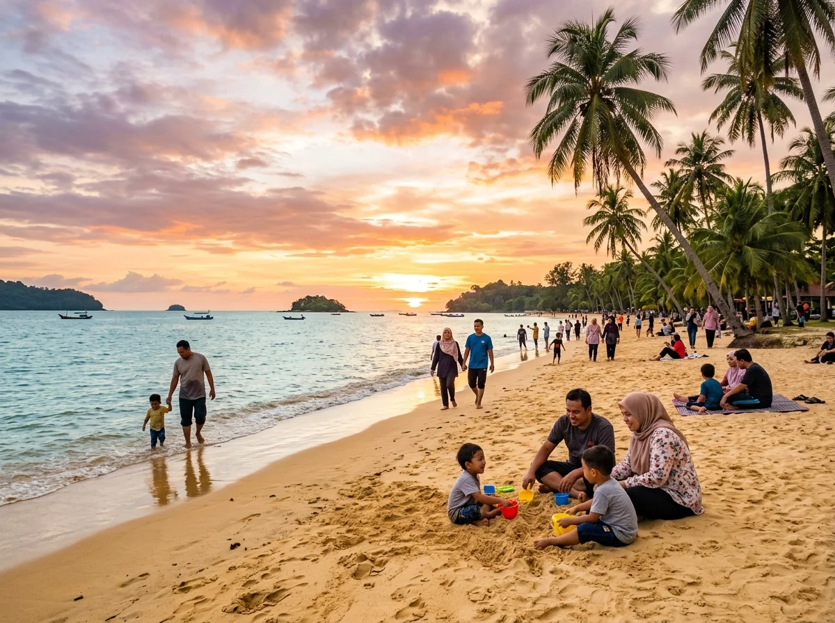 Kanak-kanak bermain pasir di pantai Labuan