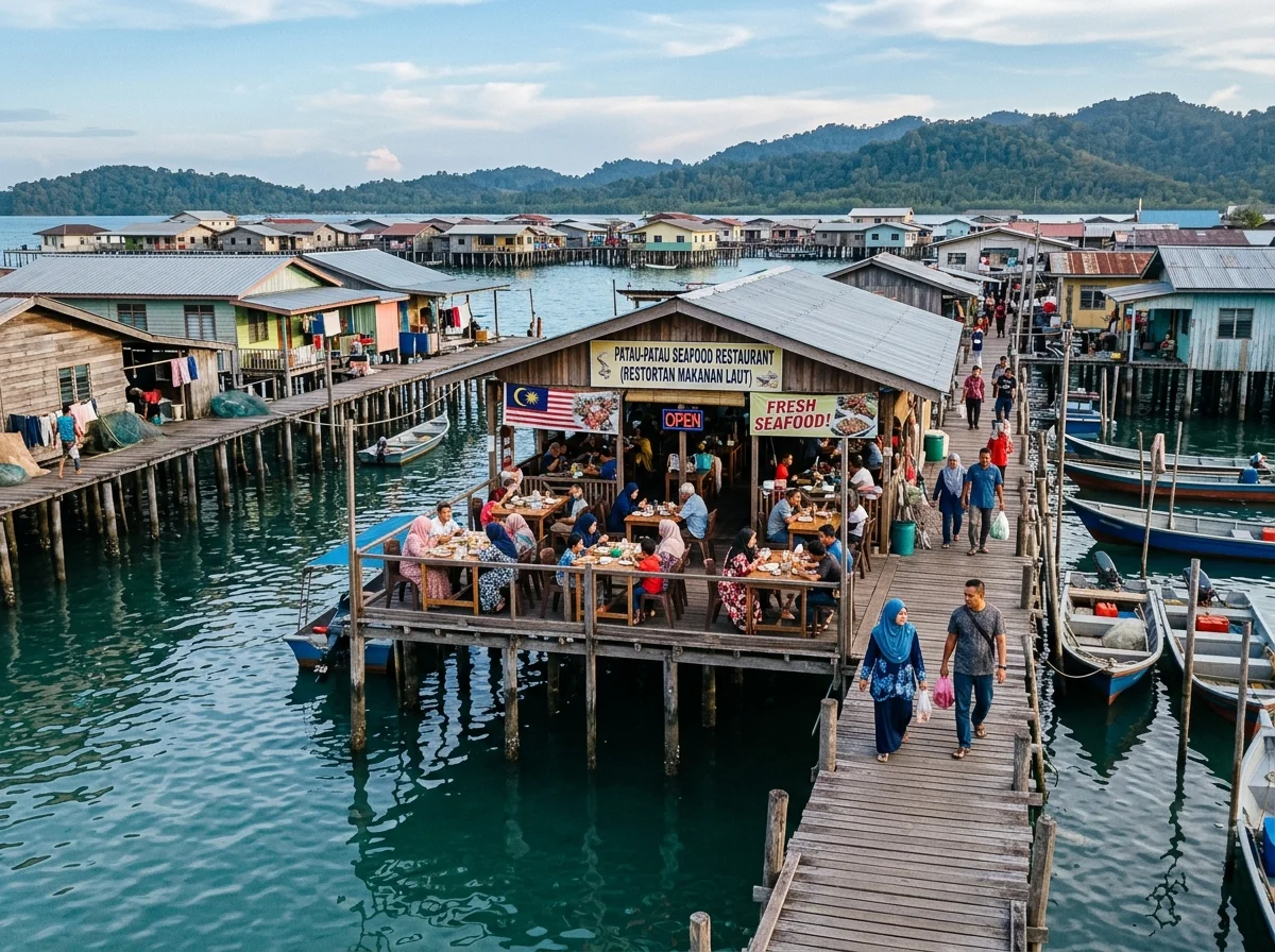 Perkampungan air Patau-Patau atas tiang di Labuan