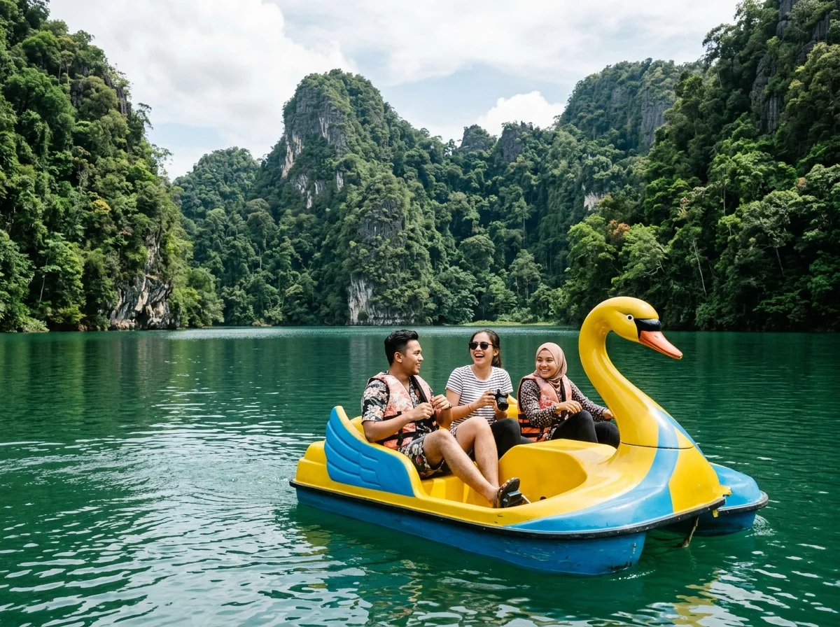 Tasik Dayang Bunting dikelilingi bukit batu kapur di Langkawi