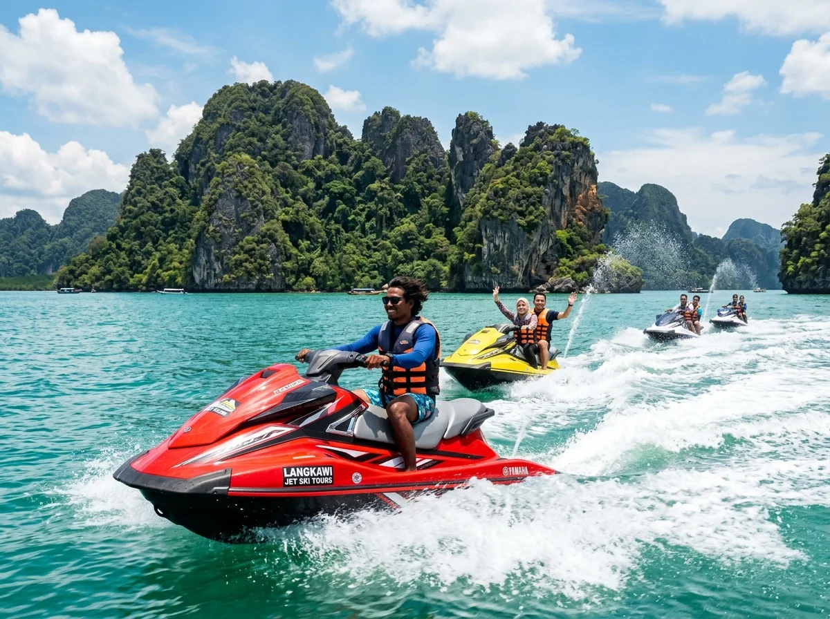 Jet ski tour melintasi pulau batu kapur Langkawi