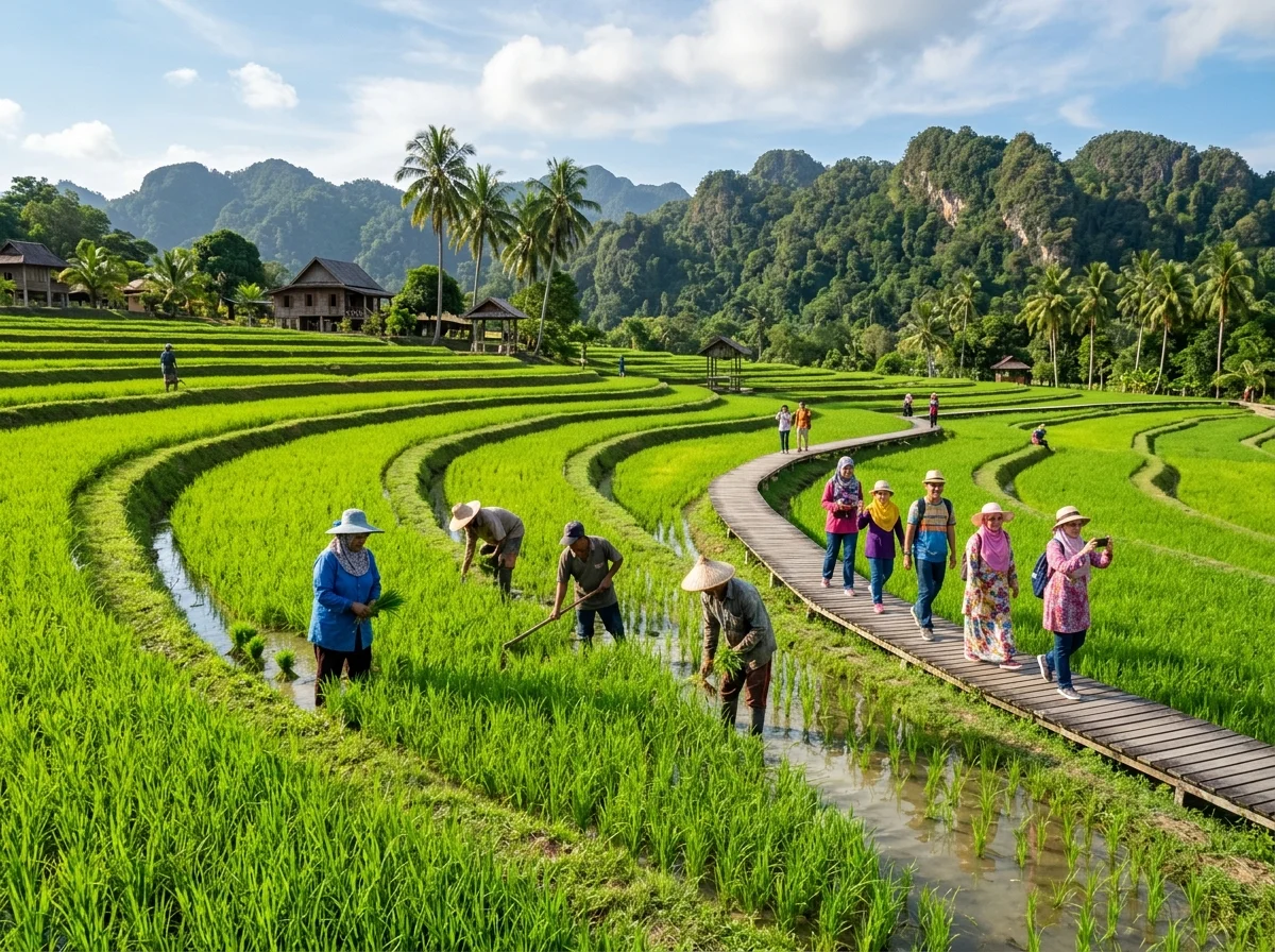 Sawah padi hijau di Laman Padi Langkawi