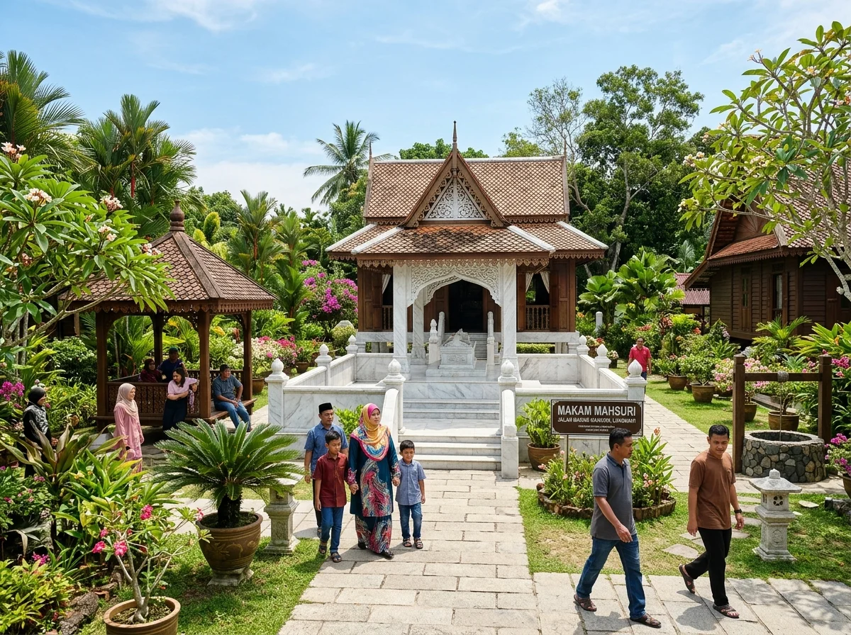 Makam Mahsuri dari marmar putih di taman tradisional Langkawi