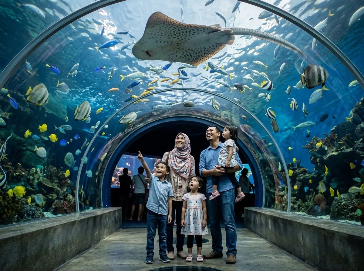 Terowong kaca akuarium Underwater World Langkawi