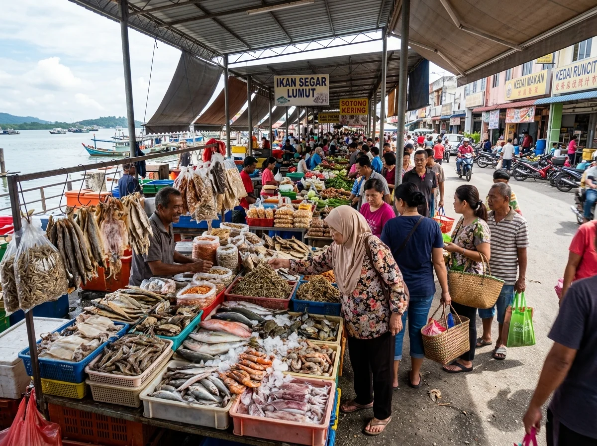 Pekan dan pasar Lumut untuk menikmati suasana tempatan