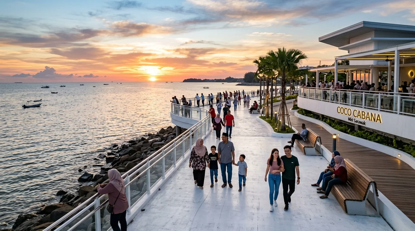 Coco Cabana seafront Miri ketika matahari terbenam
