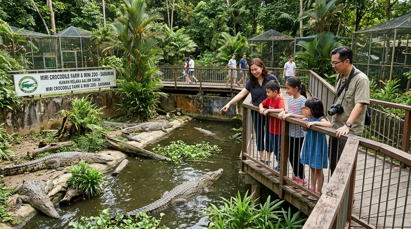 Buaya di Miri Crocodile Farm taman tema mini