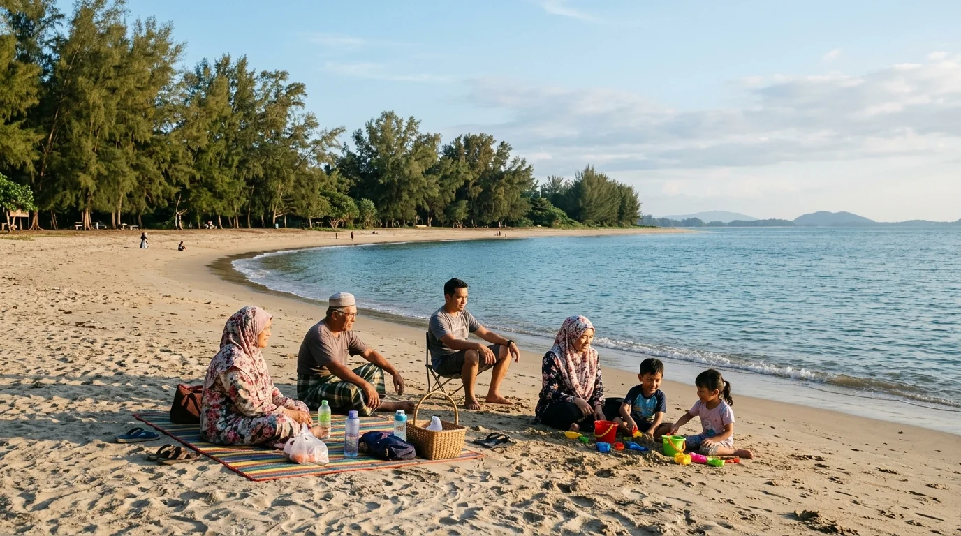 Pantai dan esplanade Luak Bay Miri