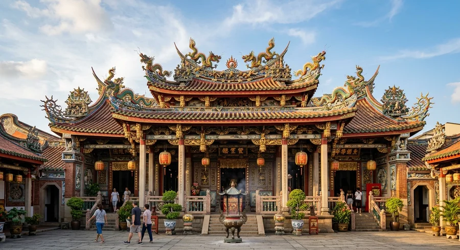 Rumah persaudaraan klan dengan seni ukiran kayu rumit dan hiasan tradisional Cina yang ornate