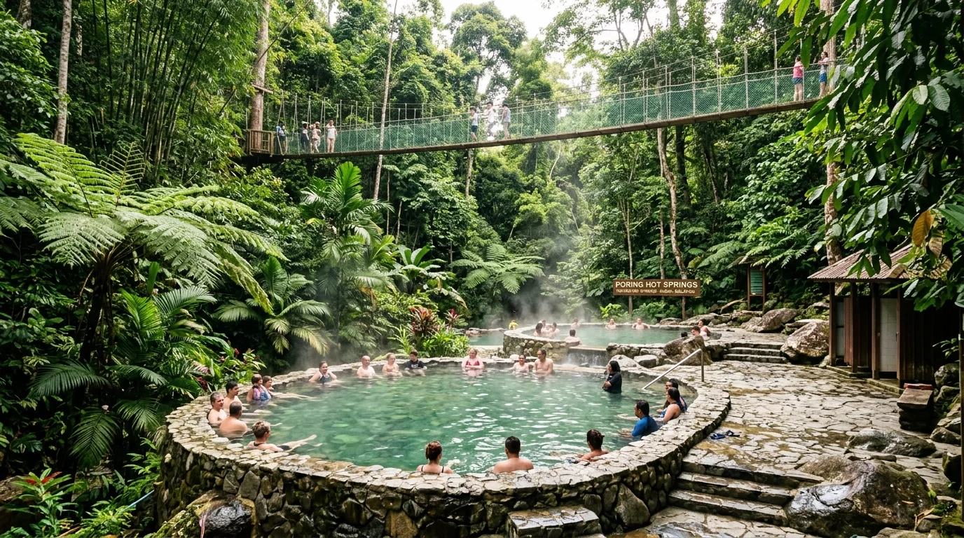 Kolam air panas Poring Hot Springs di hutan hujan