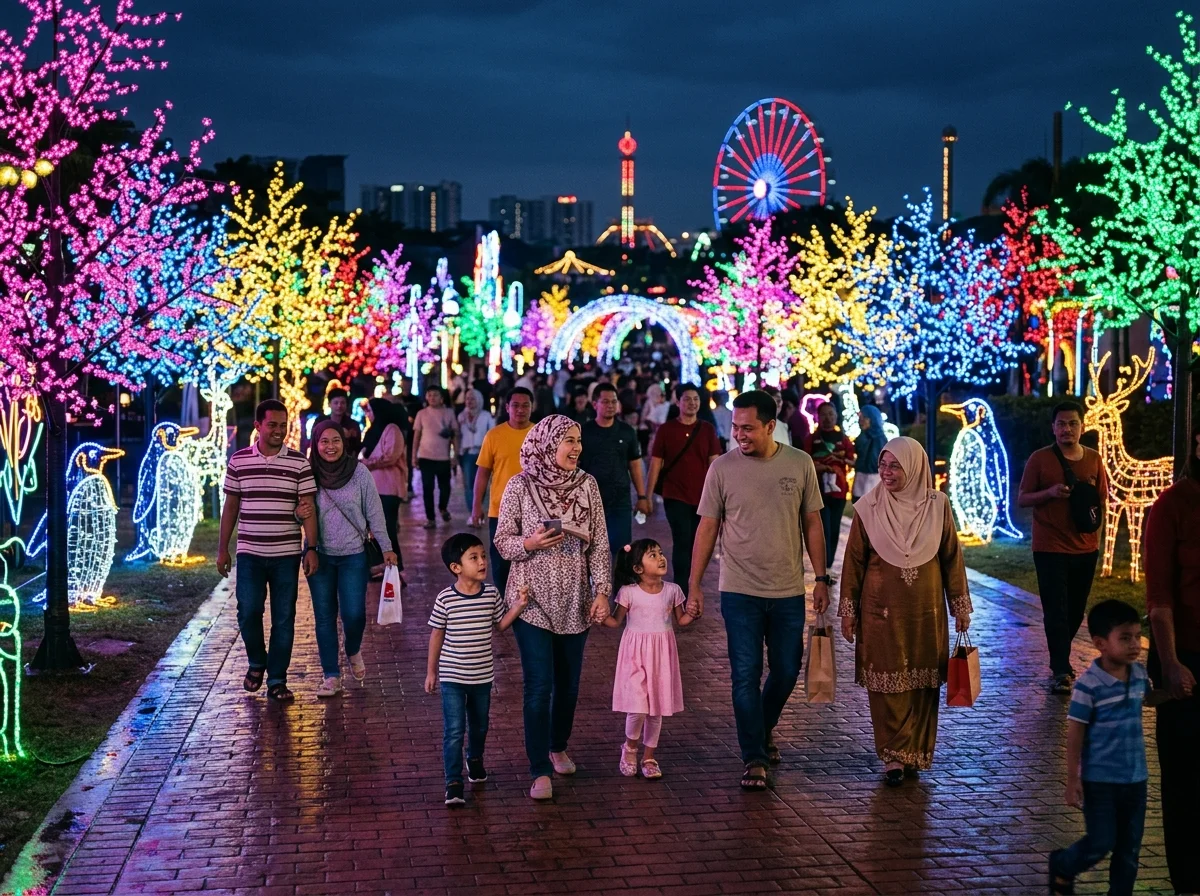 Taman lampu LED City of Digital Lights di i-City Shah Alam pada waktu malam
