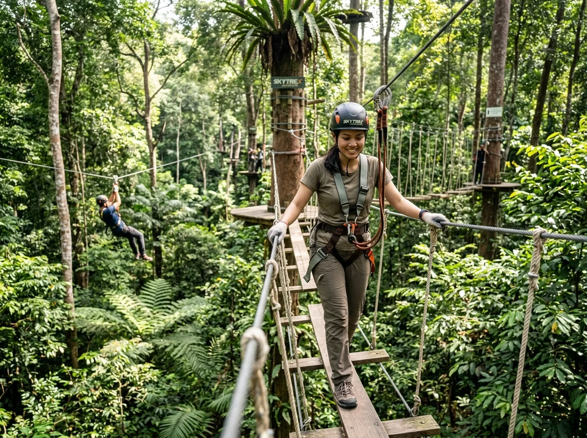 Halangan tali tinggi dan flying fox di Skytrex Adventure Shah Alam