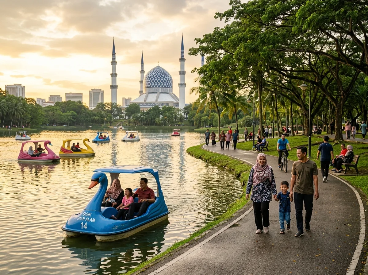 Taman Tasik Shah Alam dengan bot pedal dan laluan jogging