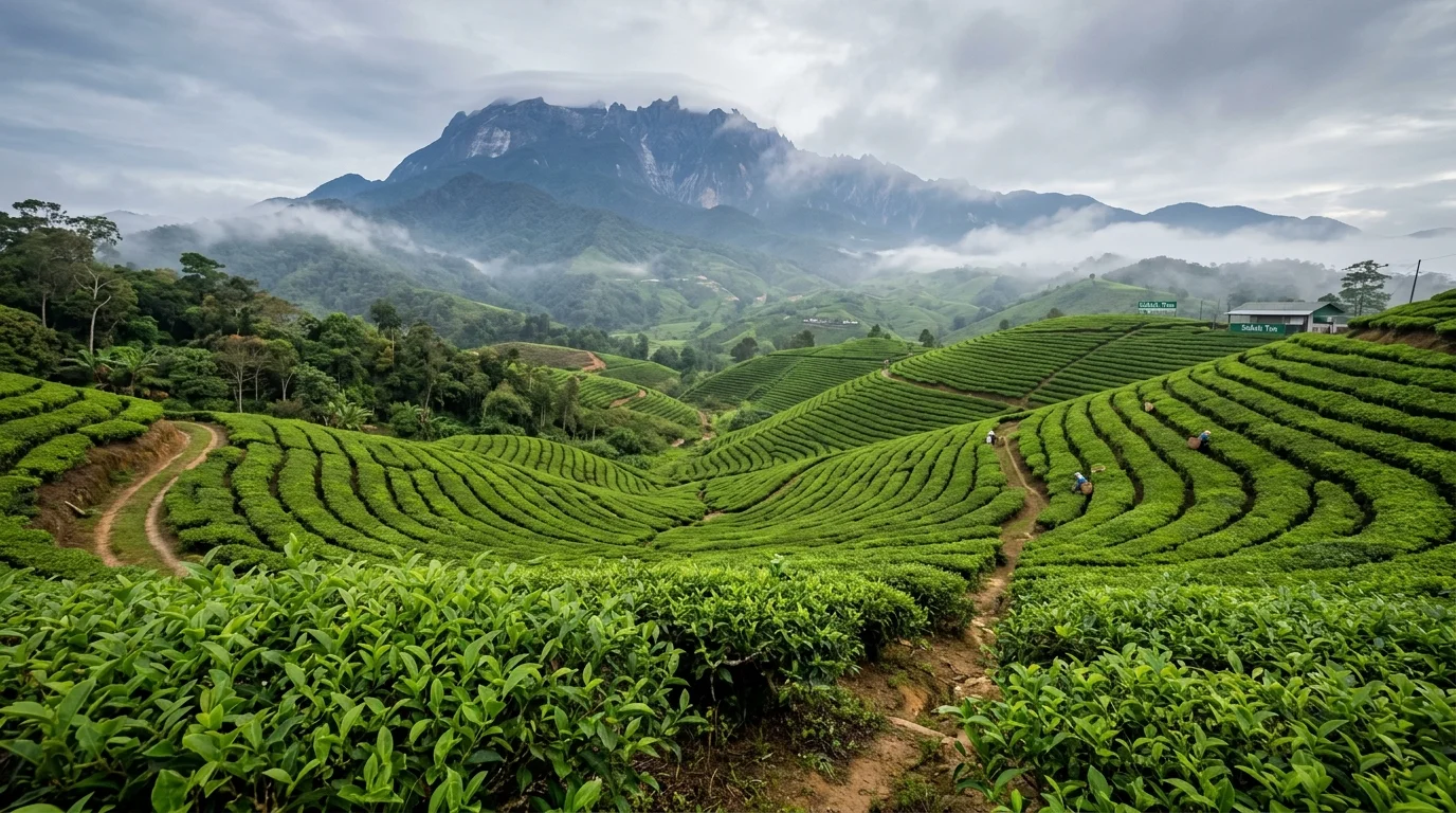 Ladang teh hijau Sabah Tea Garden di kaki Gunung Kinabalu